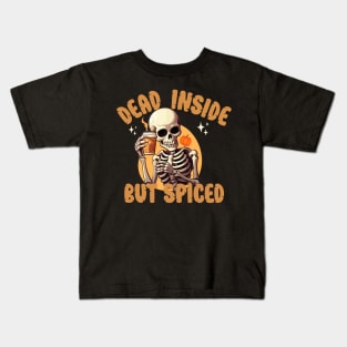 Dead Inside But Spiced Funny Retro Halloween Skeleton Kids T-Shirt